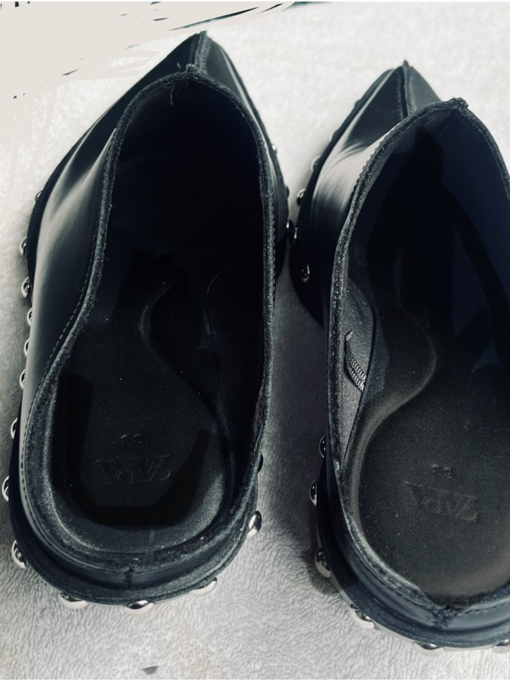 Zara Studded Black Leather Mule Clogs - Women - Picture 6 of 7